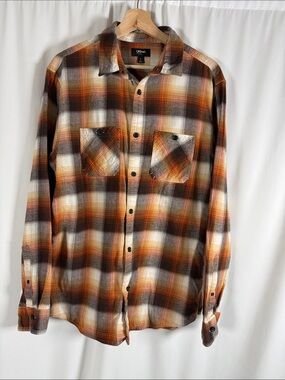 urban pipeline Brown & Orange Plaid Flannel Button-Up Shirt